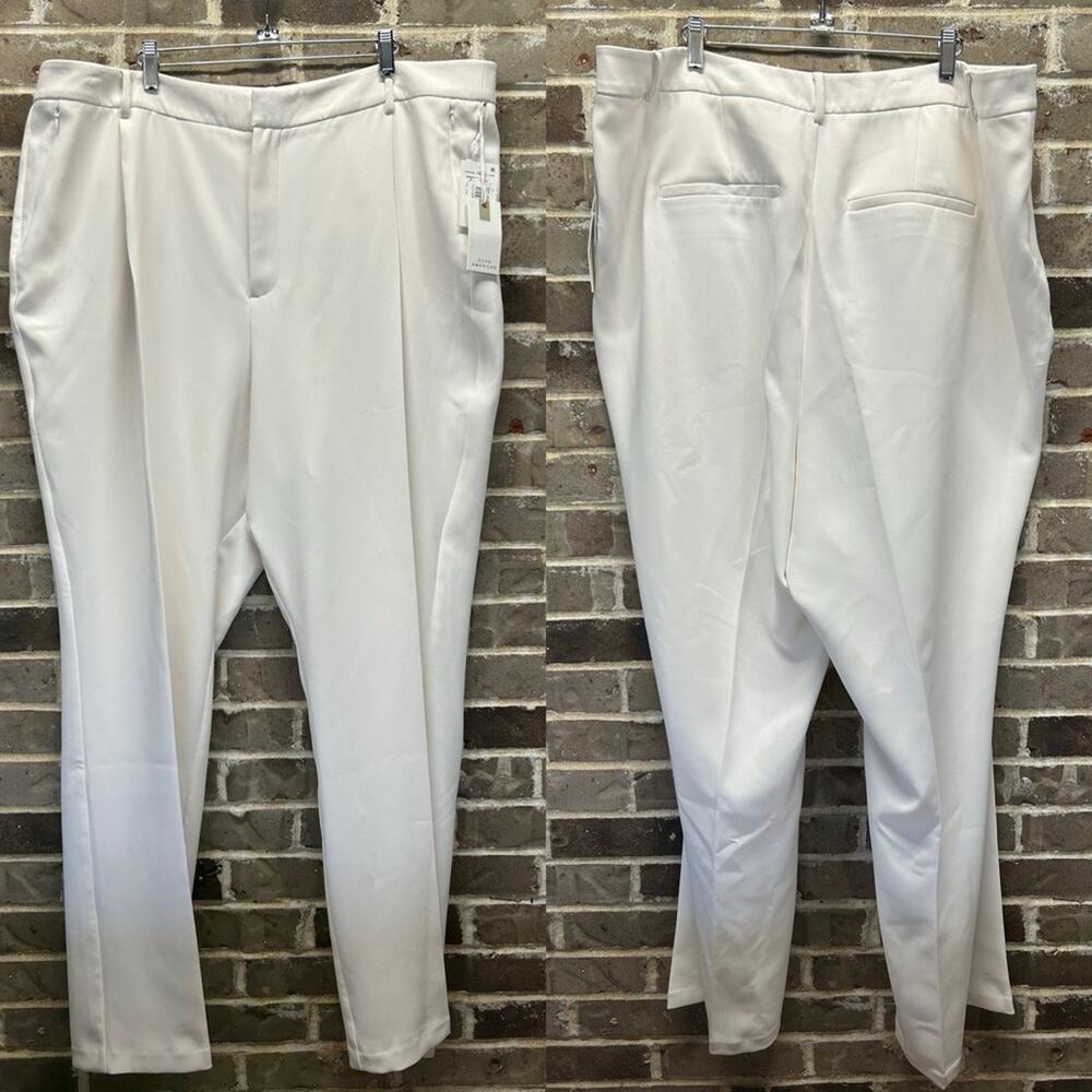 FLAW Good American Column Pleated High Rise Wide Leg Trousers Pant White 18 NWT